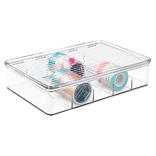 mDesign Organizador de manualidades – Fantástica caja de plástico con 5 compartimentos – Ideal para guardar goma eva, abalorios, cintas decorativas, etc. – Transparente