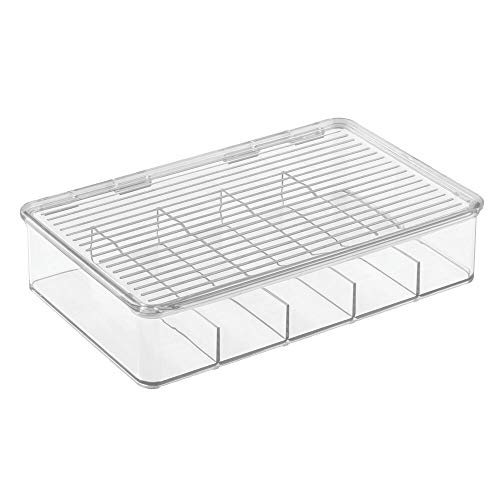 mDesign Organizador de manualidades – Fantástica caja de plástico con 5 compartimentos – Ideal para guardar goma eva, abalorios, cintas decorativas, etc. – Transparente - Paquete de 2