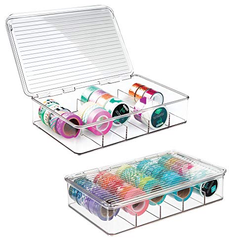 mDesign Organizador de manualidades – Fantástica caja de plástico con 5 compartimentos – Ideal para guardar goma eva, abalorios, cintas decorativas, etc. – Transparente - Paquete de 2