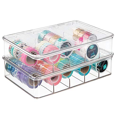 mDesign Organizador de manualidades – Fantástica caja de plástico con 5 compartimentos – Ideal para guardar goma eva, abalorios, cintas decorativas, etc. – Transparente - Paquete de 2