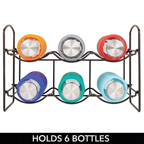 mDesign Práctica estantería para botellas – Botelleros para vino y otras bebidas para guardar hasta 6 unidades – Vinoteca de metal de pie para todo tipo de botellas – color bronce