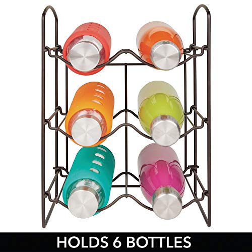 mDesign Práctica estantería para botellas – Botelleros para vino y otras bebidas para guardar hasta 6 unidades – Vinoteca de metal de pie para todo tipo de botellas – color bronce