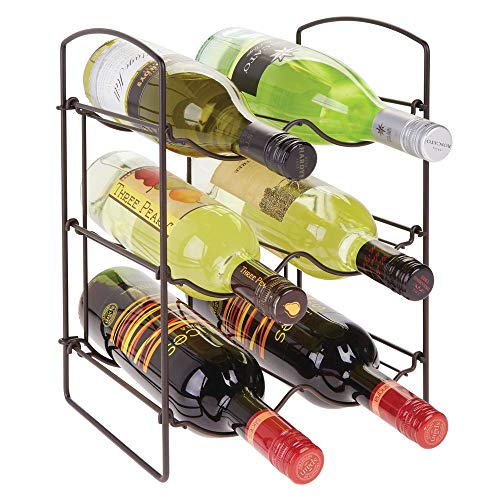 mDesign Práctica estantería para botellas – Botelleros para vino y otras bebidas para guardar hasta 6 unidades – Vinoteca de metal de pie para todo tipo de botellas – color bronce