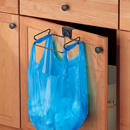 mDesign Soporte para bolsa de basura – Práctico soporte para basura y bolsas – en acero con acabado en bronce – fácil instalación de la bolsa de basura