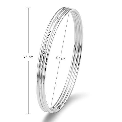 Mecool Brazalete de Plata Esterlina con Tres Brazaletes Apilables para Mujer/Tamaño Interno para Niña de 6.7 cm