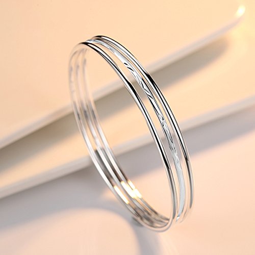 Mecool Brazalete de Plata Esterlina con Tres Brazaletes Apilables para Mujer/Tamaño Interno para Niña de 6.7 cm