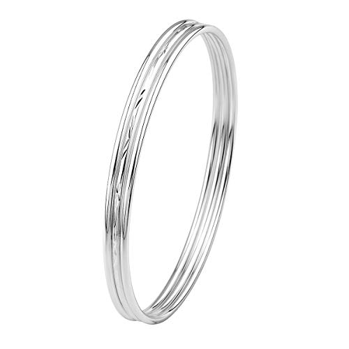 Mecool Brazalete de Plata Esterlina con Tres Brazaletes Apilables para Mujer/Tamaño Interno para Niña de 6.7 cm