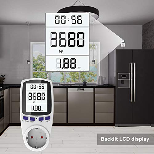 Medidor de Electricidad, Gifort Medidor de Costo de Energía con Pantalla Digital LCD para Cálculo del Medidor de Potencia para Toma