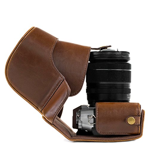 MegaGear MG982 Estuche Ever Ready, Funda de Cuero, de Pronto Uso, con Correa Compatible con Fujifilm X-T30, X-T20, X-T10 (16-50mm / 18-55mm Lenses) - Marron Oscuro