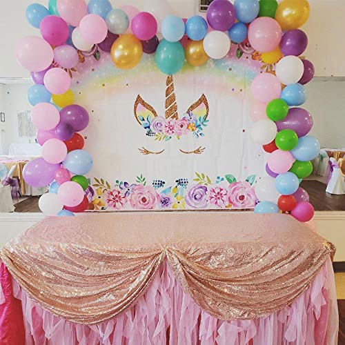 Mehofoto Fondo de Fiesta de cumpleaños con temática de Unicornio arcoíris, 7 x 5 pies, Fondo de fotografía de Unicornio de Vinilo Floral en Color de Agua para Banner de Fiesta de Baby Shower de niña