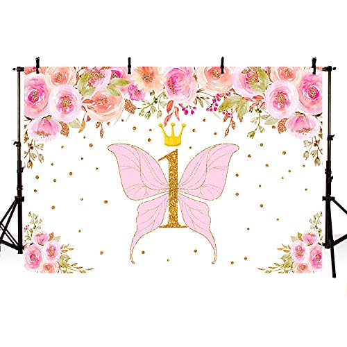 MEHOFOTO - Fondo para estudio de fotografía de primer cumpleaños, diseño de mariposa, color rosa y dorado