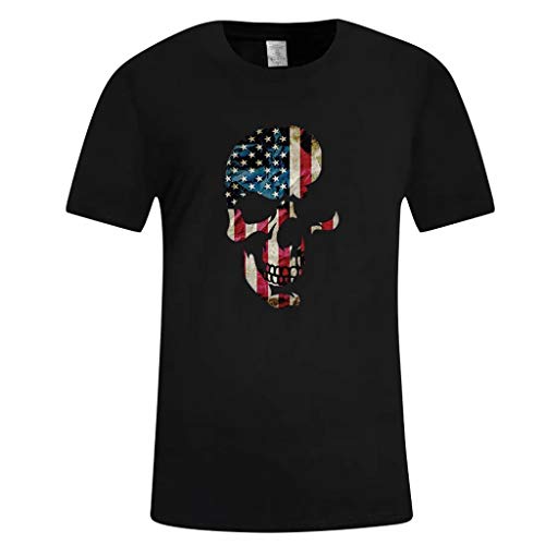 MEIbax Bandera de la Moda de impresión Camiseta de Cuello Redondo Hombre Verano Debe Manga Corta Simple de Hombres Cómodo y Transpirable Tops Hombre Ropa Deportiva Hombres Camisa Jersey (M, Negro A)