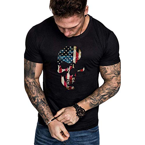 MEIbax Bandera de la Moda de impresión Camiseta de Cuello Redondo Hombre Verano Debe Manga Corta Simple de Hombres Cómodo y Transpirable Tops Hombre Ropa Deportiva Hombres Camisa Jersey (M, Negro A)