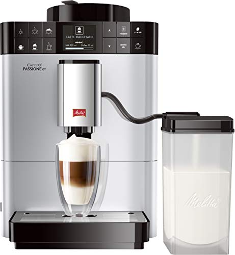 Melitta Passione OT F531-101, Cafetera Automática con Molinillo, Personalizable, Depósito de leche, Café en Grano, Limpieza Automática, 15 Bares, Plata