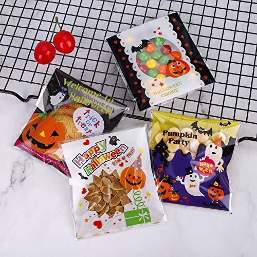 MengH-SHOP Bolsas de Dulces de Halloween Bolsas de Galletas de Celofán Bolsas de Caramelo Autoadhesivas para la Fiesta de Halloween Artesanías Hechas en Casa (4 Estilos) 400 Piezas