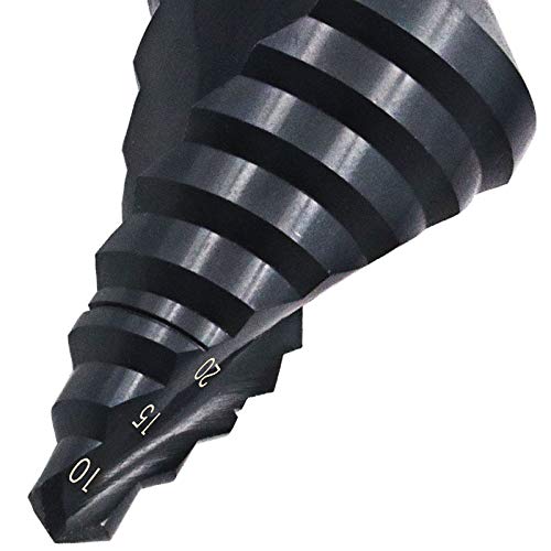 Mengshen HSS Broca Escalonada 10-45mm, Nitruro Espiral Pagoda Paso Taladro Drill Acero de Alta Velocidad para Acero al Carbono, Chapa de Hierro, Tableros de Aislamiento, Tableros de PVC, Tablones