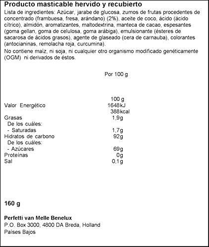 Mentos Mix Frutos Rojos, Caramelo Masticable con Zumo de Frutas - Bolsa de 160 gr.