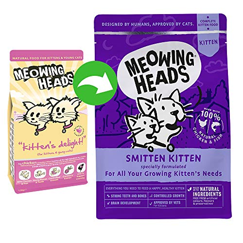 Meowing Heads Comida Seca para Crías De Gato-Smitten Kitten-100% Natural, Pescado Y Pollo Sin Aromas Artificiales, Ayuda A Mejorar El Desarrollo Cerebral Saludable, 1.5 Kg, 1,5 kg