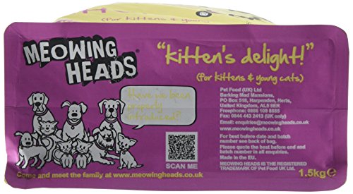 Meowing Heads Comida Seca para Crías De Gato-Smitten Kitten-100% Natural, Pescado Y Pollo Sin Aromas Artificiales, Ayuda A Mejorar El Desarrollo Cerebral Saludable, 1.5 Kg, 1,5 kg