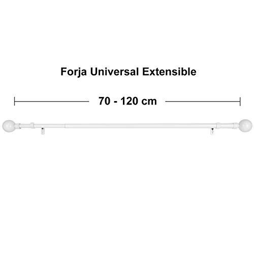 MERCURY TEXTIL Barra Sencilla Forja Universal Extensible,Barra de Cortinas Decorativa Extensible (Blanco, 70-120cm)