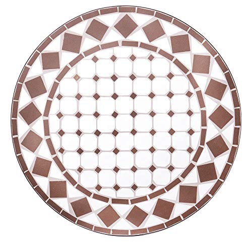 Mesa de Comedor Mosaico para Exterior de cerámica y Hierro Blanca, de ø 60x72 cm - LOLAhome