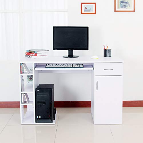 Mesa de PC Mesa de Ordenador Escritorio de Oficina Mesa con Estantes para Hogar Escuela y Oficina Mobiliario 120x60x74cm Blanco