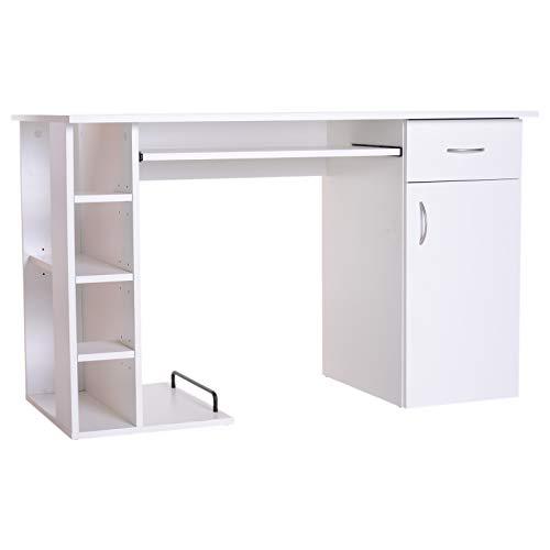 Mesa de PC Mesa de Ordenador Escritorio de Oficina Mesa con Estantes para Hogar Escuela y Oficina Mobiliario 120x60x74cm Blanco