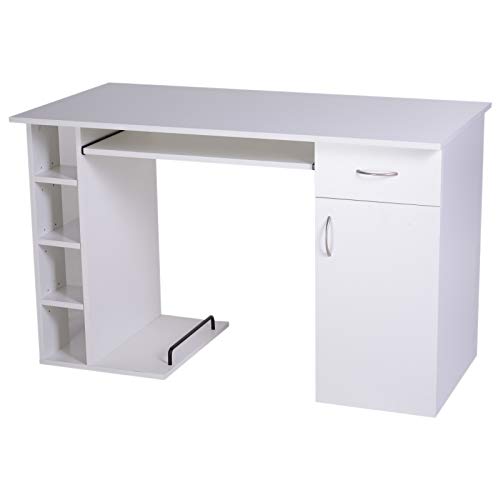 Mesa de PC Mesa de Ordenador Escritorio de Oficina Mesa con Estantes para Hogar Escuela y Oficina Mobiliario 120x60x74cm Blanco