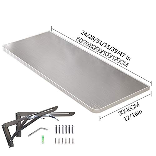 Mesa montada en la Pared Mesas de Comedor de Madera Plegables, Estante Plegable de Acero Inoxidable Soporte de Mesa de Banco, Mesa de Montaje en Pared de Alta Resistencia Escritorio de Caballete de