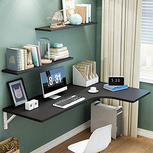 Mesa Plegable Flotante Montada En La Pared Escritorio Plegable De Acero Inoxidable Escritorio Para Computadora Mesas De Caballete Colgantes Para La Oficina Cocina Casera,70*50*30cm/28*20*12in-Black