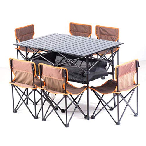 Mesas de Camping Plegables Mesas de Picnic portátiles Juego de Mesa Plegable con 6 sillas para hostelería Camping Caballete Picnic Jardín Patio BBQ Fiesta Pesca Lili (Color: C)