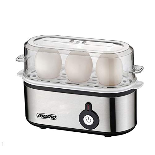 Mesko MS-4485 Cuece Eléctrico para 3 Huevos, Acero Inoxidable, Protección por sobre Calentamiento, 350W, Libre de BPA, 350 W, Plástico