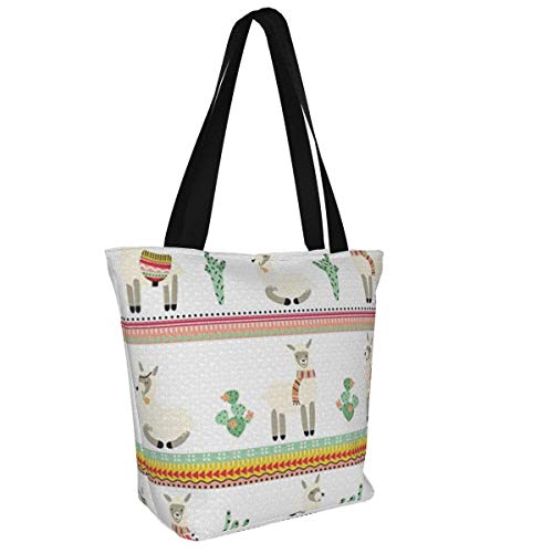 México Lama Cactus Baby Canvas Tote Bag Bolsas de comestibles Bolsa de compras ecológica reutilizable para mujeres