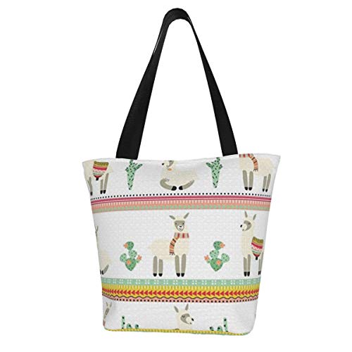 México Lama Cactus Baby Canvas Tote Bag Bolsas de comestibles Bolsa de compras ecológica reutilizable para mujeres