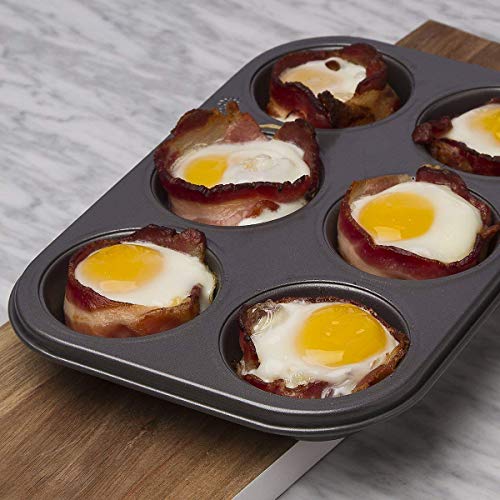 MGE - Molde de Horno para Magdalenas y Muffins - 6 Cavidades - Acero al Carbono con Recubrimiento Antiadherente - Set de 2 (6 Cavidades)