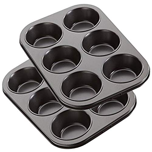 MGE - Molde de Horno para Magdalenas y Muffins - 6 Cavidades - Acero al Carbono con Recubrimiento Antiadherente - Set de 2 (6 Cavidades)