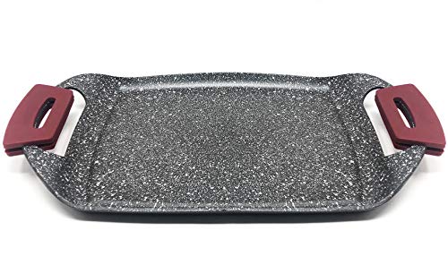 MGE - Plancha Grill - Asadora - Efecto Piedra - Revestimiento Antiadherente - Asas Silicona Extraíble - 36 x 22 cm