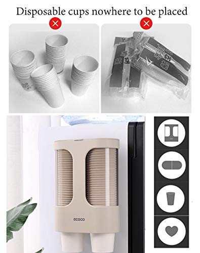 MHTECH Dispensador de vasos de papel desechables,hecho de plástico respetuoso con el medio ambiente,resistente al agua y al polvo,Diseño de montaje en pared-Tubo doble de gran capacidad-caqui