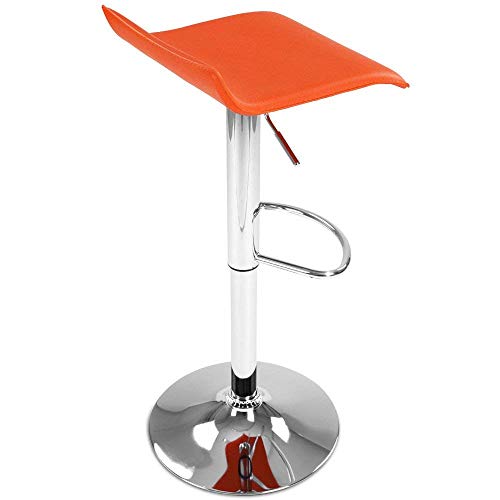 MIADOMODO Taburete de Bar - con Reposapiés, en Metal Cromado y Cuero Artificial, Giratorio, Regulable en Altura, Color y Juego a Elegir - Sedia, Silla, Taburete, Comedor, Mueble (Naranja, Juego de 2)