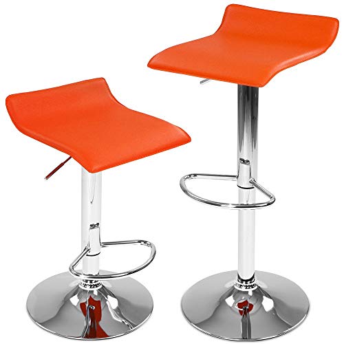 MIADOMODO Taburete de Bar - con Reposapiés, en Metal Cromado y Cuero Artificial, Giratorio, Regulable en Altura, Color y Juego a Elegir - Sedia, Silla, Taburete, Comedor, Mueble (Naranja, Juego de 2)