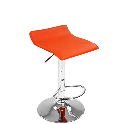 MIADOMODO Taburete de Bar - con Reposapiés, en Metal Cromado y Cuero Artificial, Giratorio, Regulable en Altura, Color y Juego a Elegir - Sedia, Silla, Taburete, Comedor, Mueble (Naranja, Juego de 2)