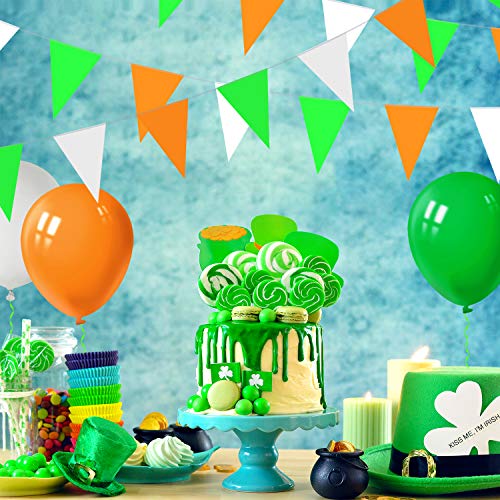 MIAHART St Patrick's Day 21 Banderín Irish 7M Green, White & Orange Bunting Decoration Triángulo irlandés Bunting Flag para el día de San Patricio Decoraciones para Fiestas