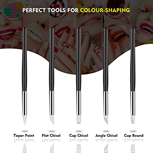 MICGEEK 5 piezas Bolígrafo de silicona Color Shaper para pincel de modelado con punta de goma blanca flexible y mango de madera negro Bolígrafos de silicona Pincel de silicona