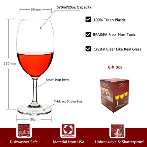 MICHLEY Copas de Vino, 100% Tritan-plástico Irrompible Copas Vino Cristal, 55 cl Copas de Vino Tinto Grandes, BPA y EA Gratis Vasos de plastico Conjunto de 2