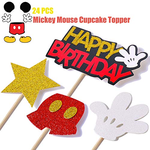 Mickey Mouse Cupcake Cake Toppers Mickey Decoración para Niños Cumpleaños Baby Shower Mickey Clubhouse Suministros Micky Party Supplies 25PCS Topper