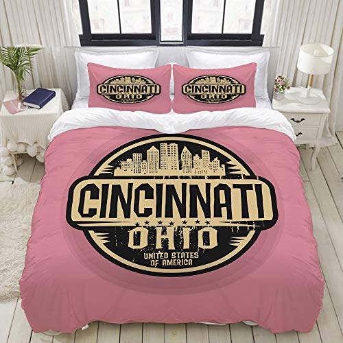 MIGAGA Sello de la Etiqueta de Las Letras de Cincinnati con Funky Fonts,Juego de Ropa de Cama con Funda nórdica de Microfibra y 2 Funda de Almohada - 140 x 200 cm