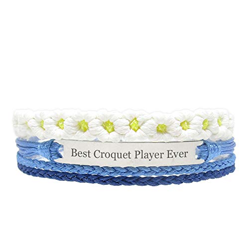 Miiras Pulsera Hecha a Mano para Mujer - Best Croquet Player Ever - Azul FL-BU - Hecho de Cuerda Trenzada y Acero Inoxidable - Regalo para Jugador de Croquet