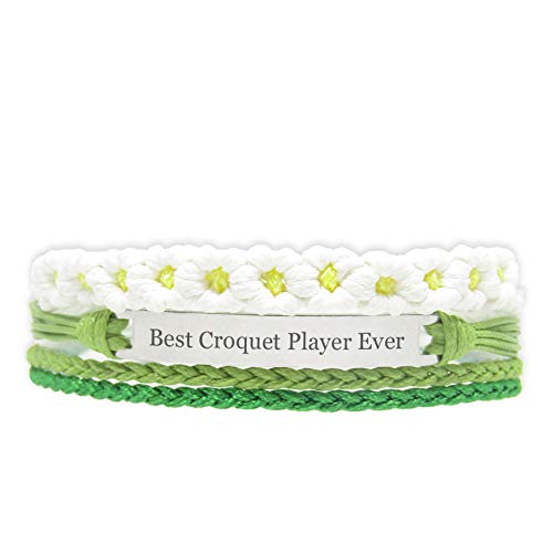 Miiras Pulsera Hecha a Mano para Mujer - Best Croquet Player Ever - Verde FL-GR - Hecho de Cuerda Trenzada y Acero Inoxidable - Regalo para Jugador de Croquet