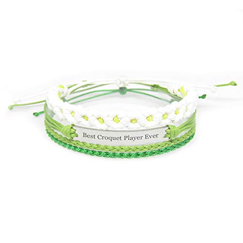 Miiras Pulsera Hecha a Mano para Mujer - Best Croquet Player Ever - Verde FL-GR - Hecho de Cuerda Trenzada y Acero Inoxidable - Regalo para Jugador de Croquet