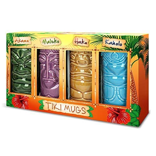 MikaMax – Tiki Mugs Set - Juego de 4 cócteles de cerámica - Copas de cóctel - Copas de Bar Tiki – Taza de Cerámica - 29 x 8 x 15 cm – Copas para Cocteles - Coctel de Piña Colada